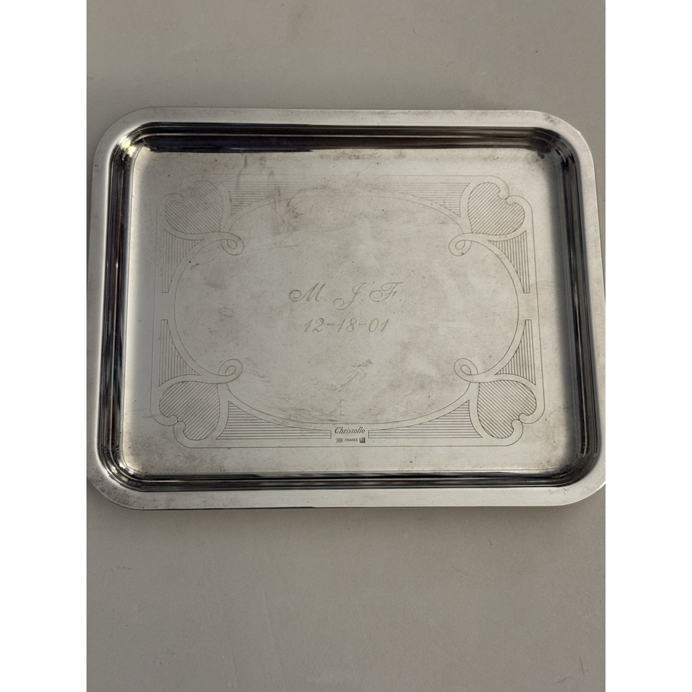 Christofle Small Rectangle Silver Plated Mini Tray with Engravings